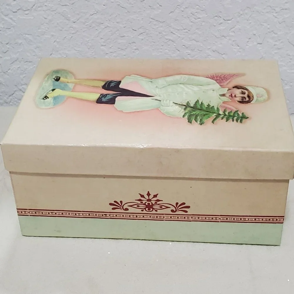 Victorian Glitter Winter Angels Porcelain Ornament Christmas decor boy 5.5" - Picture 9 of 12